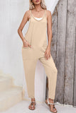 Side Pockets Harem Pants Sleeveless V Neck Jumpsuit