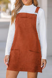 Solid Front Pockets Sleeveless Corduroy Overall Dress