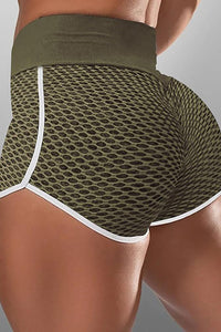 High Waist Honeycomb Contrast Stripes Butt Lifting Yoga Shorts